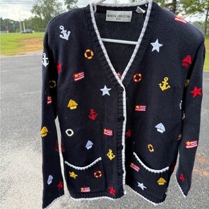 Vintage Marisa Christina Nautical Embroidery Novelty Cardigan